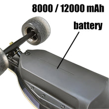 Load image into Gallery viewer, battery enclosure of Puaida P7B electric skateboard ,Puaida P7B Electric Skateboard - Dual Belt Drive Motors, Glow Wheels, 28 mph Top Speed, 25 Mile Max Range, Remote Included - Experience the Puaida P7, equipped with dual belt drive motors for a top speed of 28 mph, glow wheels for added style, and an impressive max range of 25 miles. Effortlessly control your ride with the included remote for a thrilling and illuminated electric skateboarding adventure.
