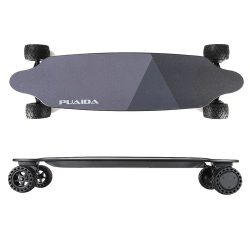 Puaida P6GT Electric Skateboard - Dual Hub Motors, 110 Rubber Wheels, 30 mph Top Speed, 18 Miles Range, Remote Included - Unleash the power with Puaida's P6GT, featuring dual hub motors, high-traction 110 rubber wheels, a thrilling top speed of 30 mph, and an impressive range of 18 miles. Control your ride effortlessly with the included remote for a dynamic and exhilarating electric skateboarding experience.
